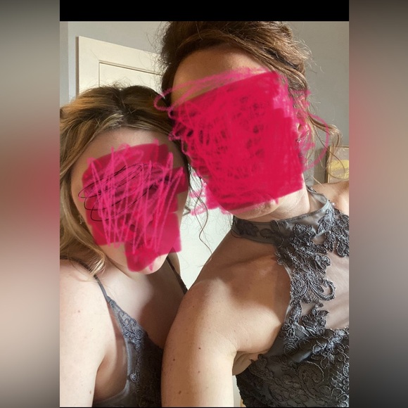 Azazie Prue Dress - “A Line” Lace Chiffon Floor Length - Steel Gray - Size 6 - Picture 11 of 11